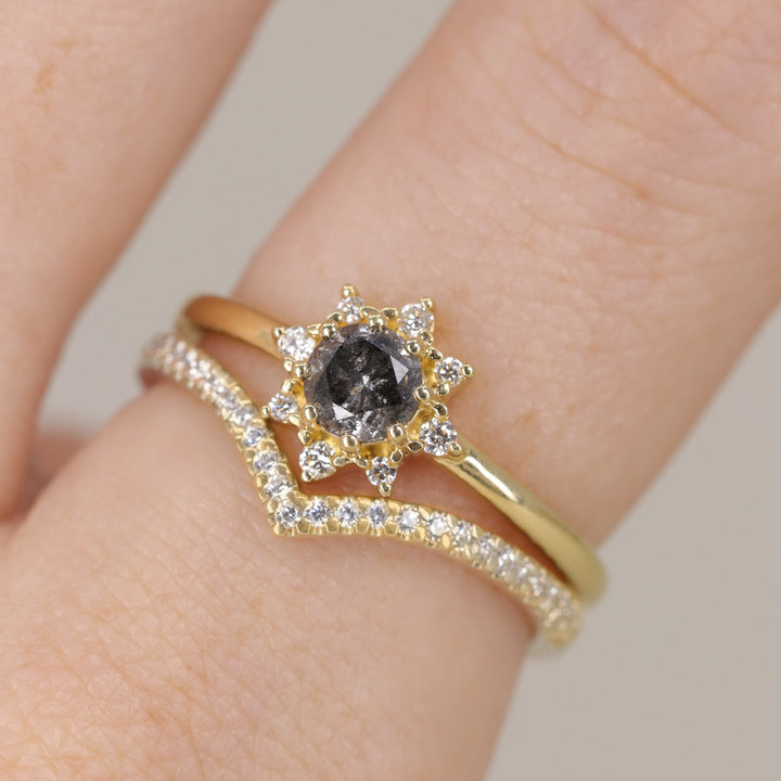 Mabel - Salt & Pepper Diamond Halo Ring - Ready-to-Wear Engagement Rings - Ready-to-Ship