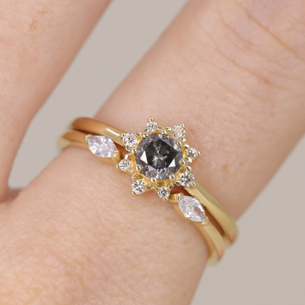 Mabel - Salt & Pepper Diamond Halo Ring - Ready-to-Wear Engagement Rings - Ready-to-Ship