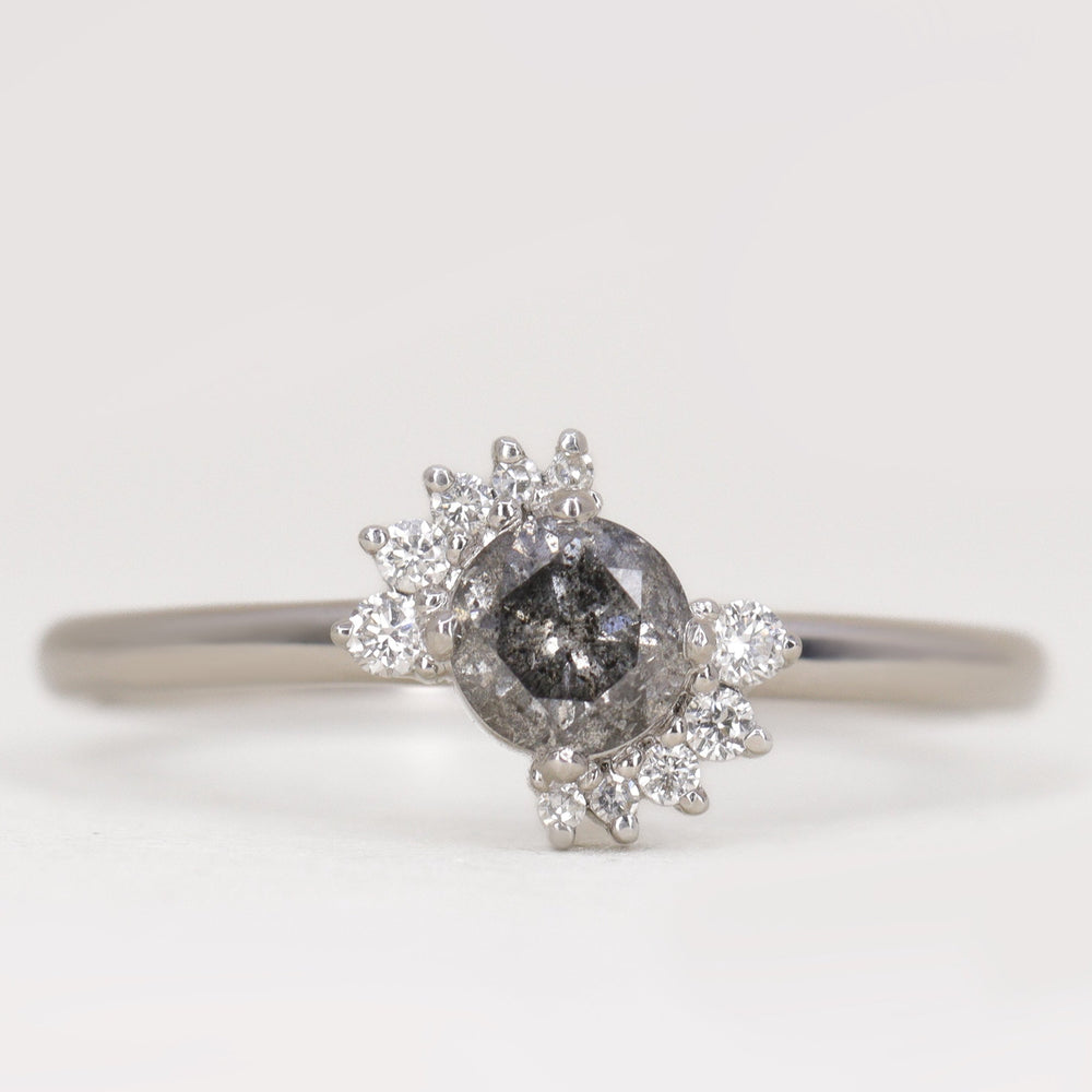 Lottie - Salt & Pepper Diamond Halo Ring - Ready-to-Set Engagement Rings - Ready-to-Ship