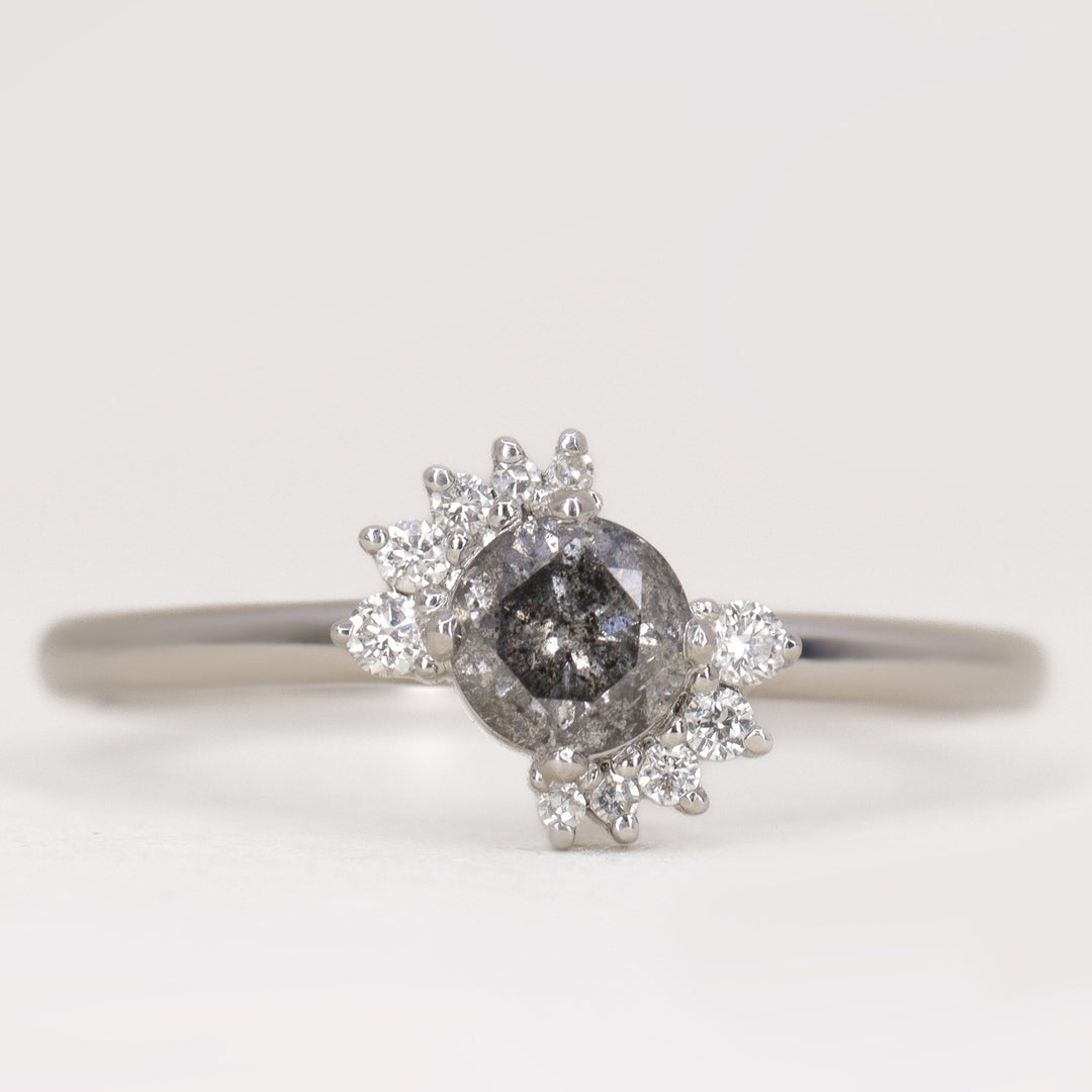 Lottie - Salt & Pepper Diamond Halo Ring - Ready-to-Set Engagement Rings - Ready-to-Ship