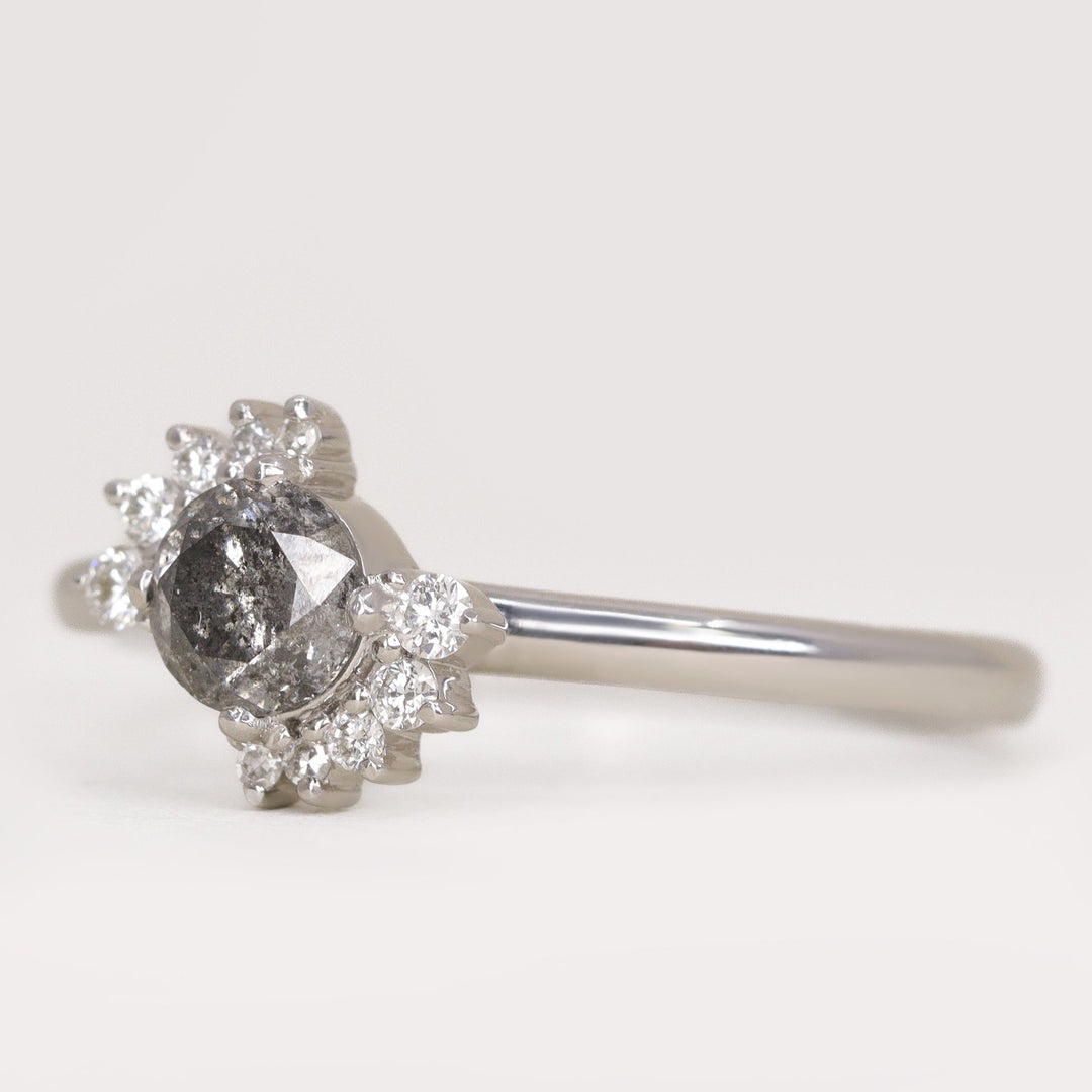 Lottie - Salt & Pepper Diamond Halo Ring - Ready-to-Set Engagement Rings - Ready-to-Ship
