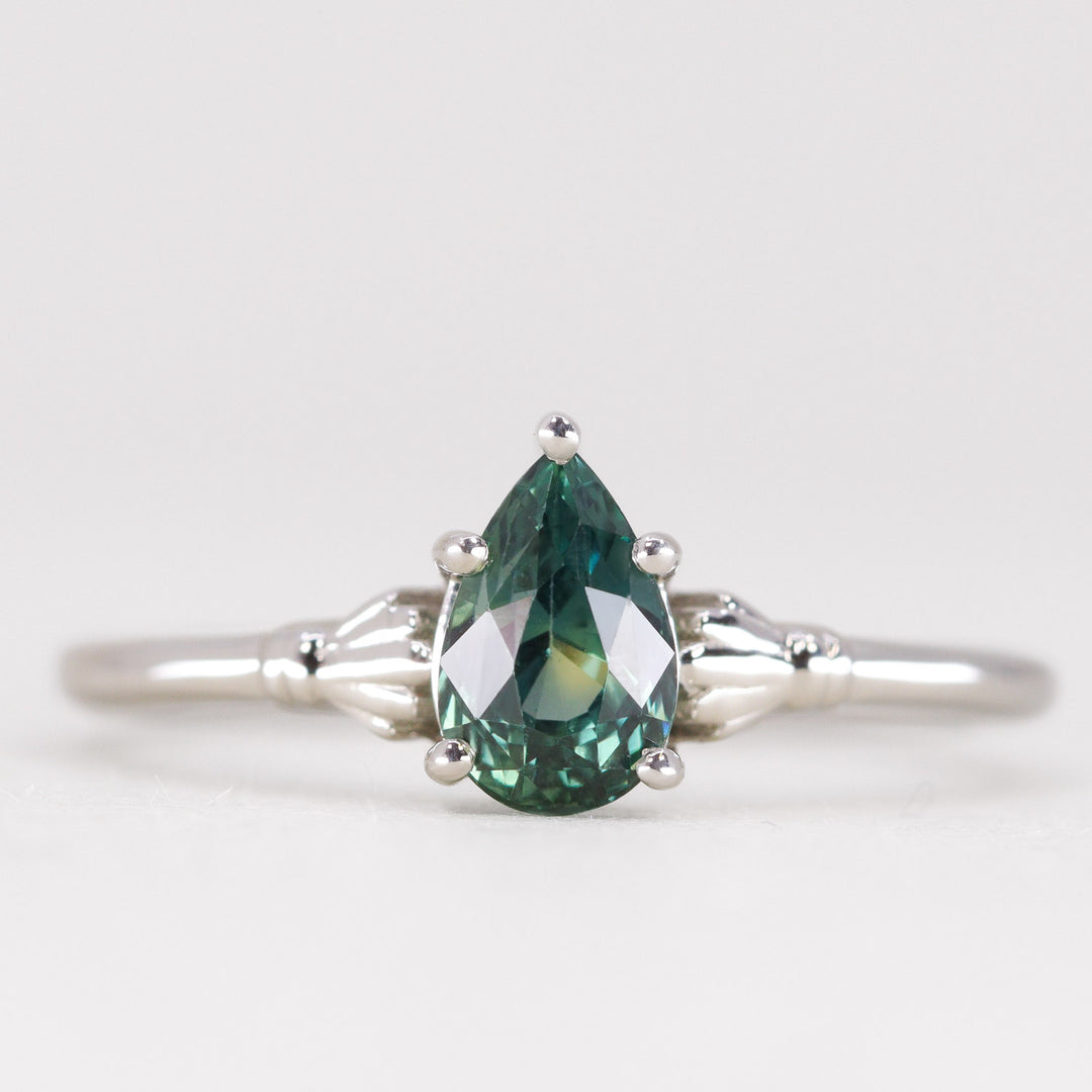 Tilly - Pear Teardrop Cut Teal Sapphire Art Deco Solitaire Engagement Ring Engagement Rings - Price On Application