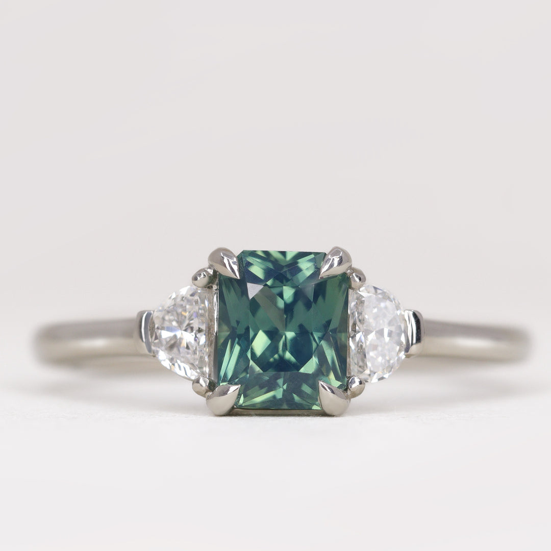 Luna - Radiant Cut Teal Sapphire Trilogy Engagement Ring Engagement Rings - Price On Application