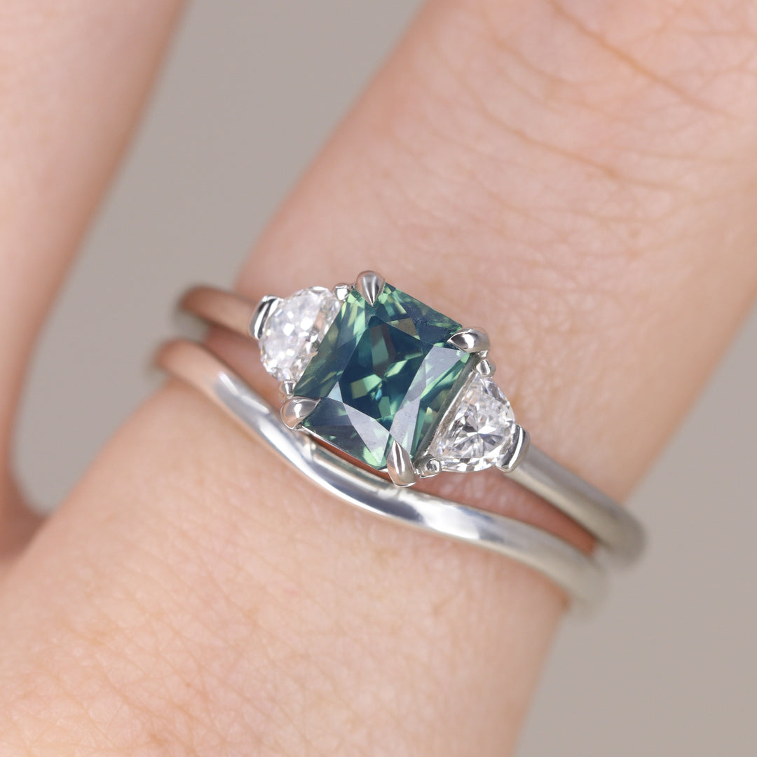 Luna - Radiant Cut Teal Sapphire Trilogy Engagement Ring Engagement Rings - Price On Application