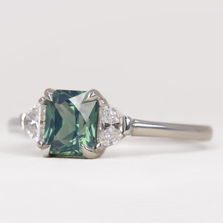 Luna - Radiant Cut Teal Sapphire Trilogy Engagement Ring Engagement Rings - Price On Application