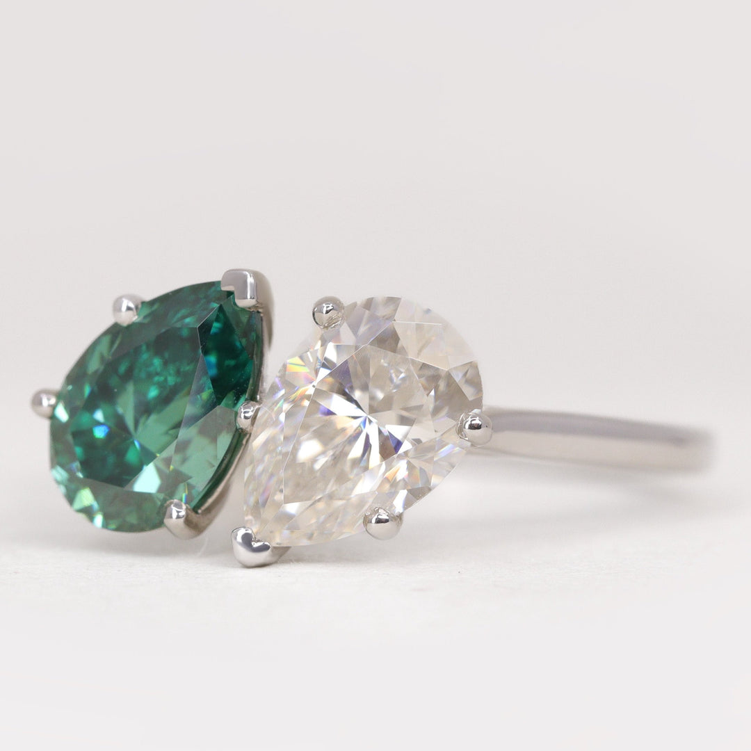 Juno - Teardrop/Pear Cut Teal Sapphire and Lab Grown Diamond Toi et Moi Engagement Ring Engagement Rings - Price On Application