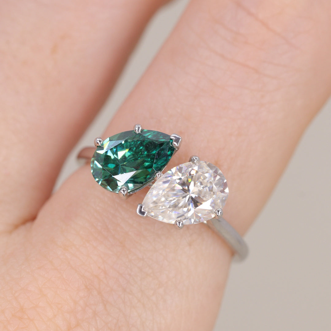 Juno - Teardrop/Pear Cut Teal Sapphire and Lab Grown Diamond Toi et Moi Engagement Ring Engagement Rings - Price On Application