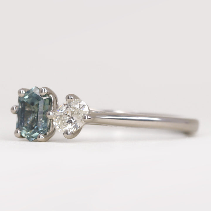 Juno - Hexagon Cut Teal Sapphire and Oval Diamond Toi et Moi Engagement Ring Engagement Rings - Price On Application