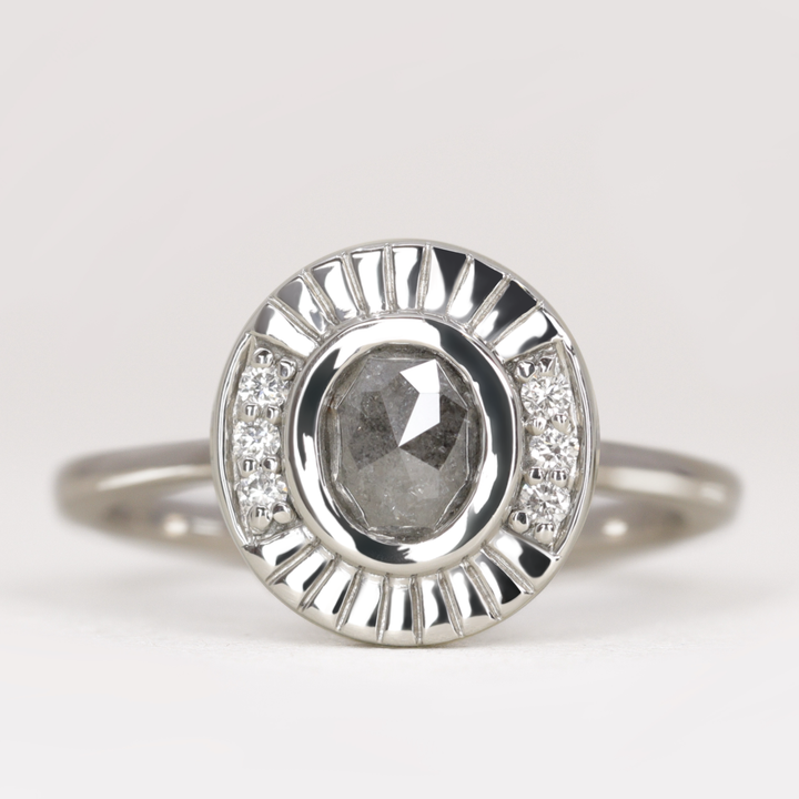 Addison - Salt & Pepper Diamond Halo Ring - Ready-to-Wear Engagement Rings - Ready-to-Ship