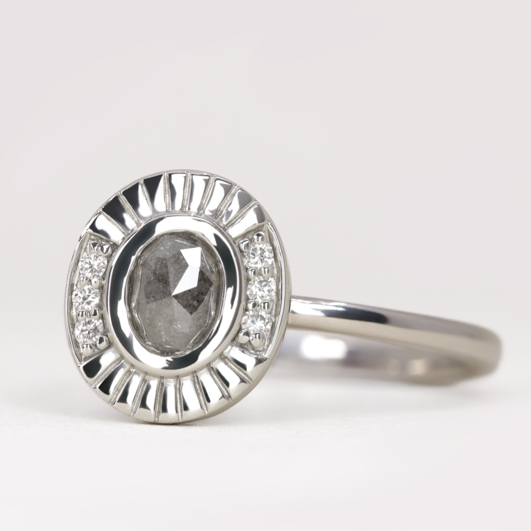 Addison - Salt & Pepper Diamond Halo Ring - Ready-to-Wear Engagement Rings - Ready-to-Ship