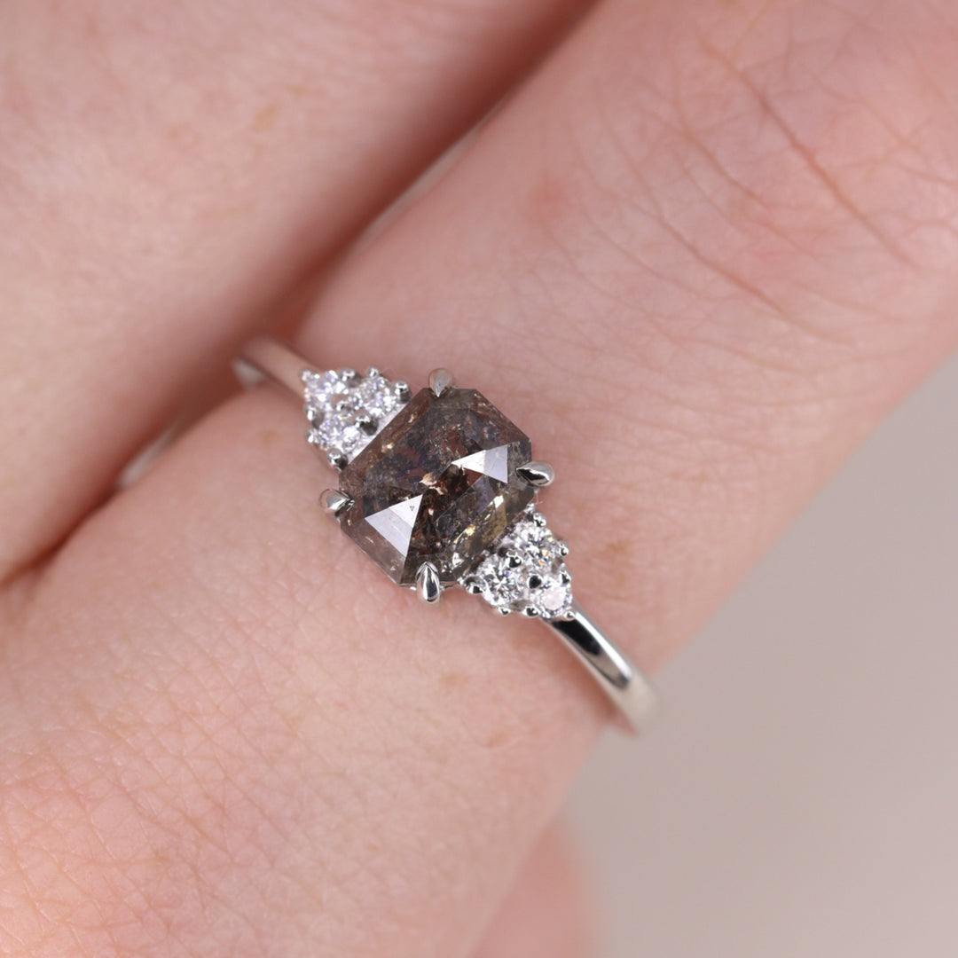 Henrietta - Emerald Cut Salt and Pepper Diamond Cluster Engagement Ring Engagement Rings - Price On Application