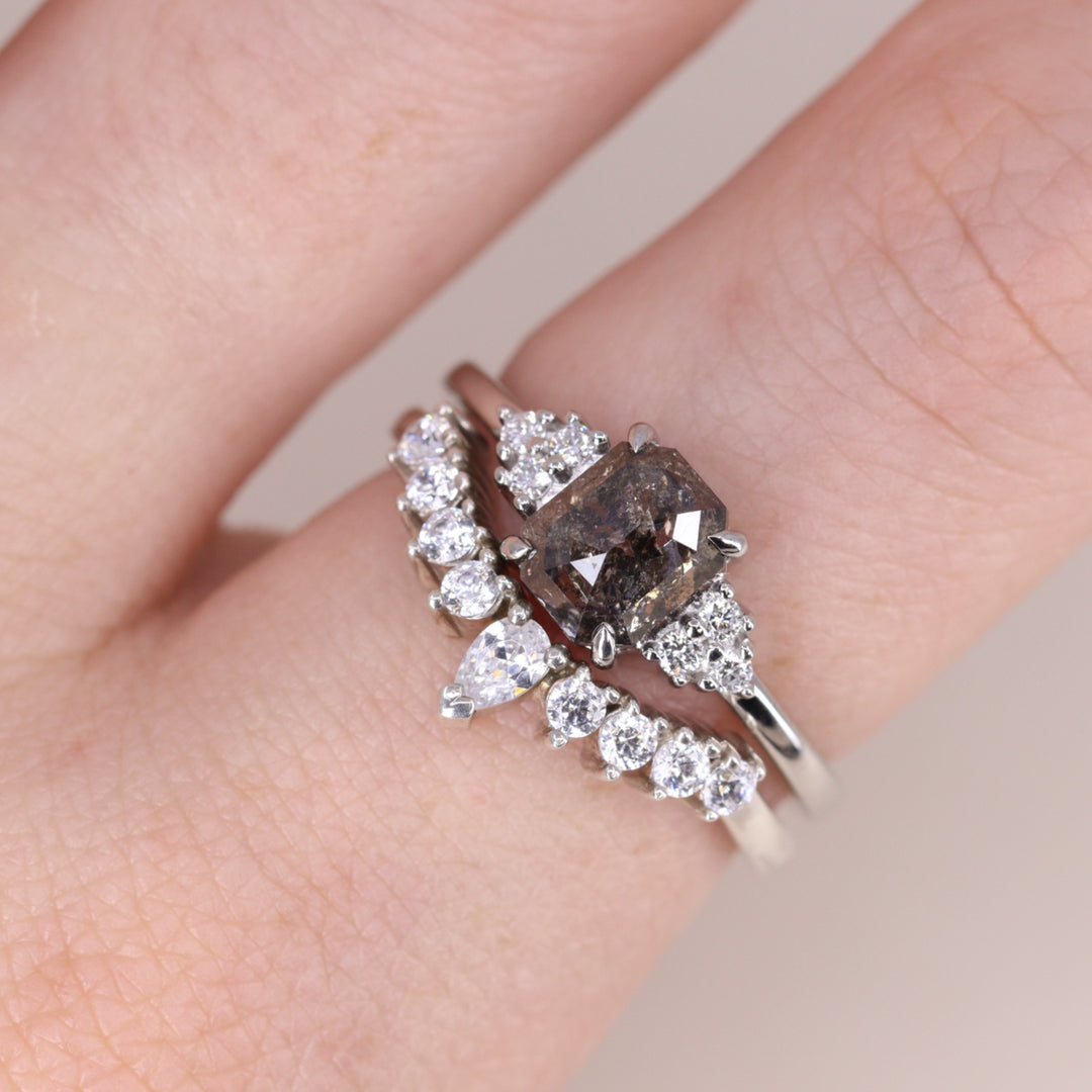 Henrietta - Emerald Cut Salt and Pepper Diamond Cluster Engagement Ring Engagement Rings - Price On Application