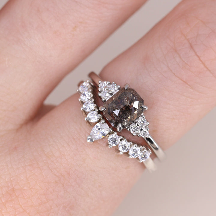 Henrietta - Emerald Cut Salt and Pepper Diamond Cluster Engagement Ring Engagement Rings - Price On Application
