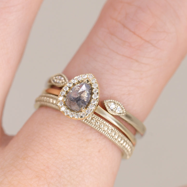 Winter - Salt & Pepper Diamond Halo Ring - Ready-to-Wear Engagement Rings - Ready-to-Ship