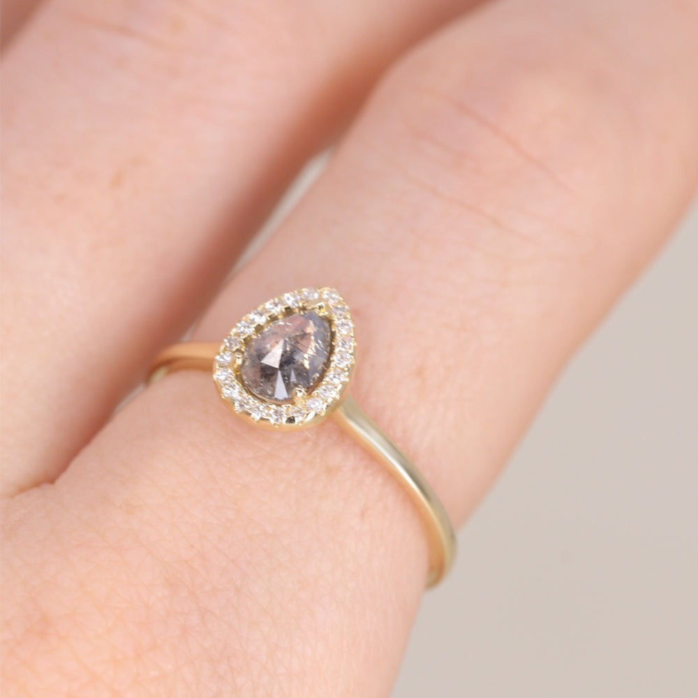 Winter - Salt & Pepper Diamond Halo Ring - Ready-to-Wear Engagement Rings - Ready-to-Ship