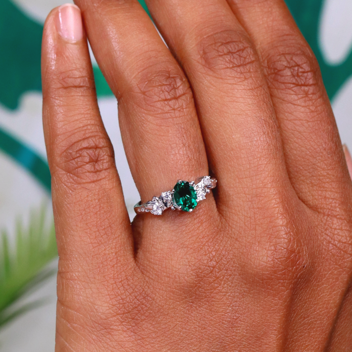 Laurel - Oval Lab Grown Emerald and Diamond Floral Detail Engagement Ring Engagement Rings - Made-to-Order