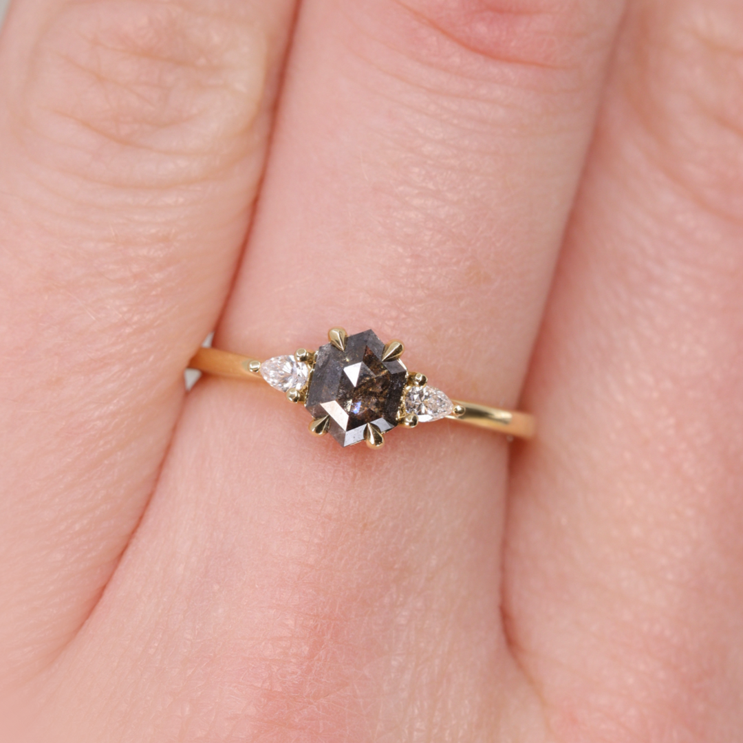 Elspeth - Salt & Pepper Diamond Trilogy Ring - Ready-to-Wear Engagement Rings - Ready-to-Ship