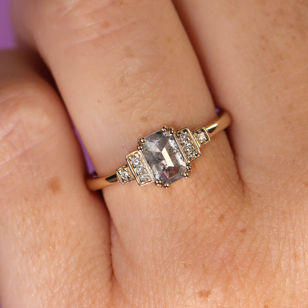 Grace - Salt & Pepper Diamond Art Deco Ring - Ready-to-Wear Engagement Rings - Ready-to-Ship