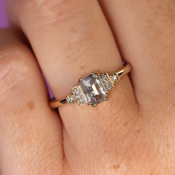 Grace - Salt & Pepper Diamond Art Deco Ring - Ready-to-Wear Engagement Rings - Ready-to-Ship