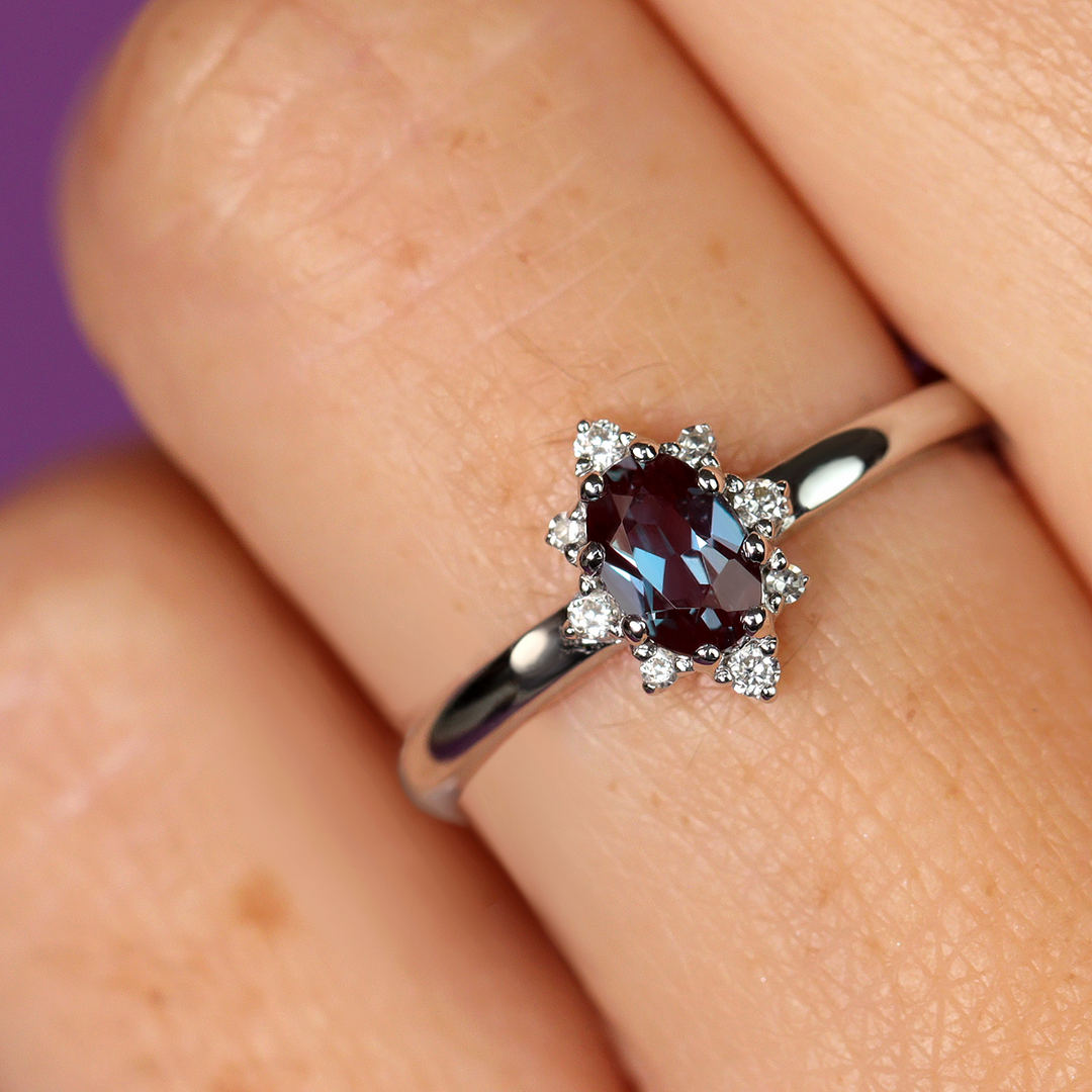 Mabel - Lab Grown Alexandrite Halo Ring - Ready-to-Wear Engagement Rings - Ready-to-Ship
