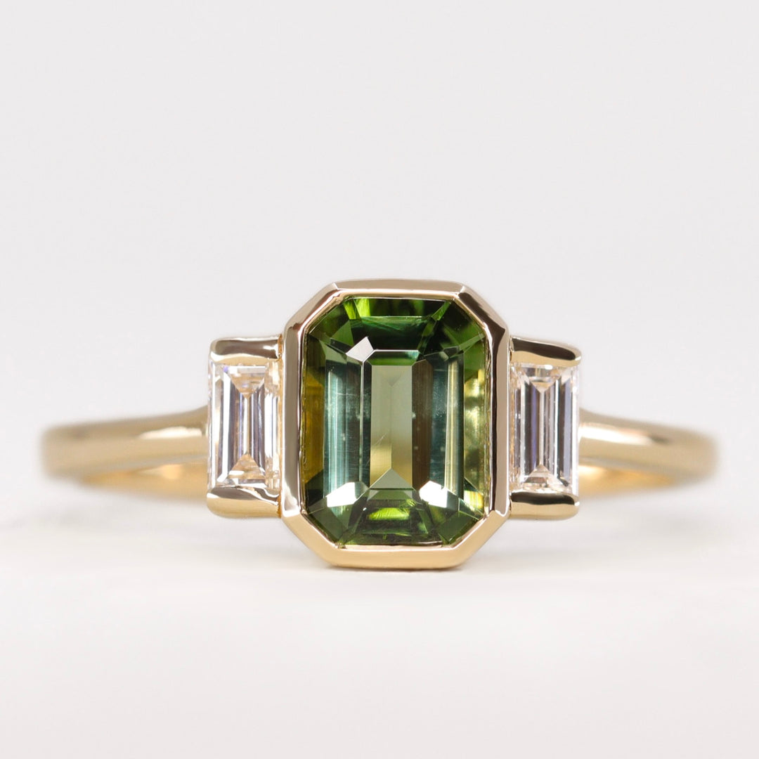 Phoebe - Green Tourmaline Trilogy Ring - Ready-to-Wear Engagement Rings - Ready-to-Ship
