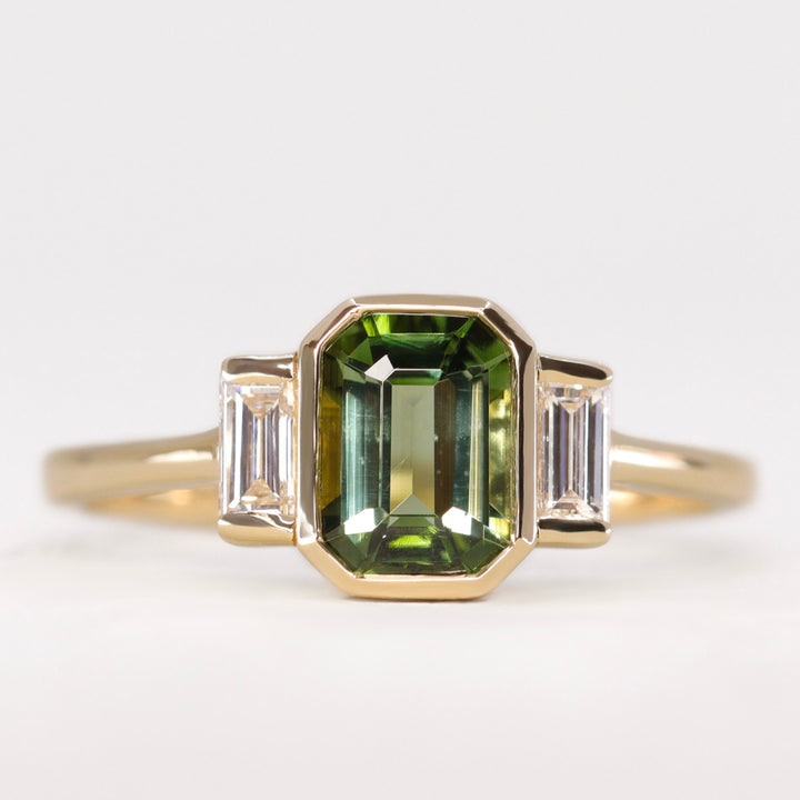 Phoebe - Green Tourmaline Trilogy Ring - Ready-to-Wear Engagement Rings - Ready-to-Ship