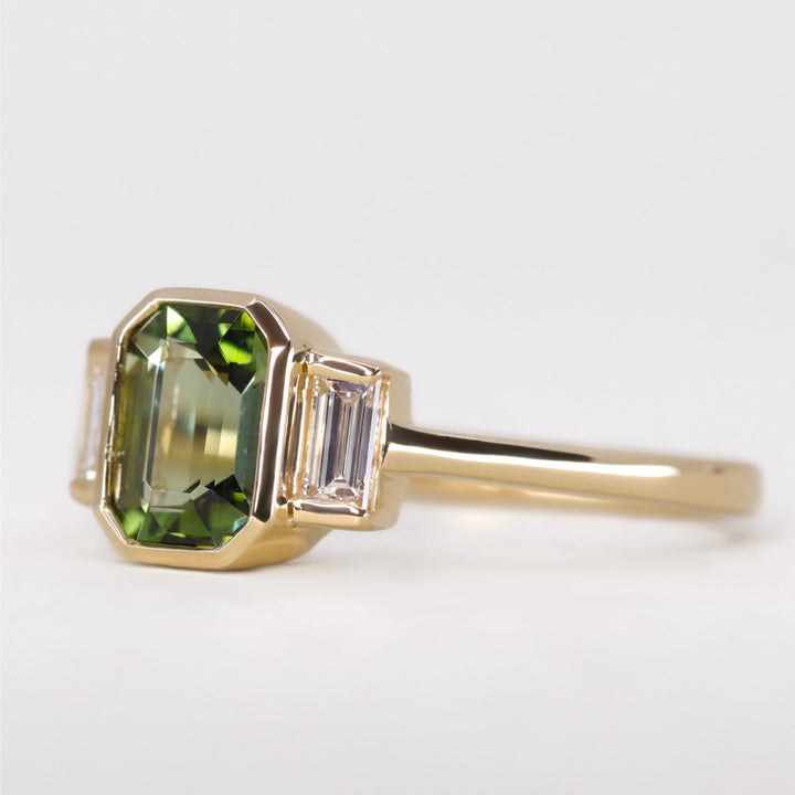 Phoebe - Green Tourmaline Trilogy Ring - Ready-to-Wear Engagement Rings - Ready-to-Ship