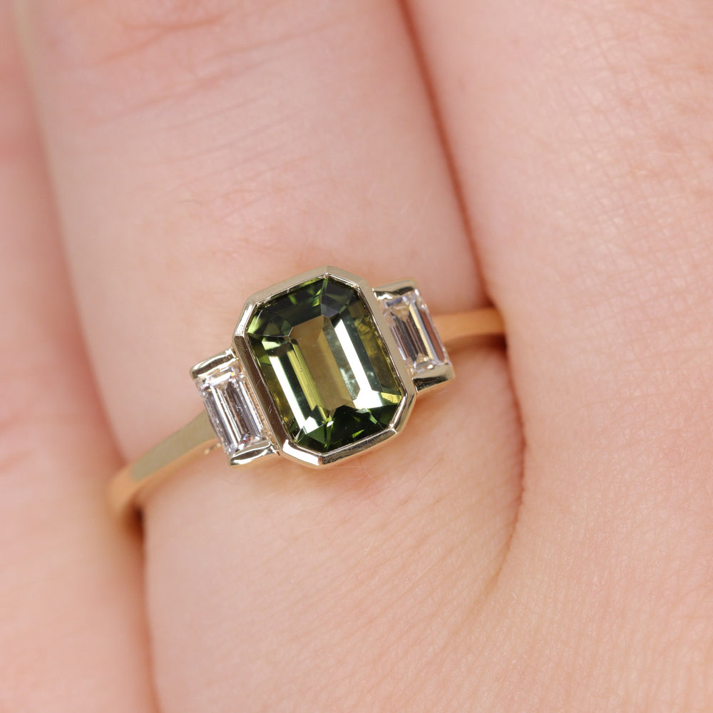 Phoebe - Green Tourmaline Trilogy Ring - Ready-to-Wear Engagement Rings - Ready-to-Ship