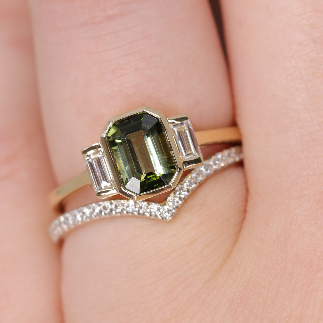 Phoebe - Green Tourmaline Trilogy Ring - Ready-to-Wear Engagement Rings - Ready-to-Ship