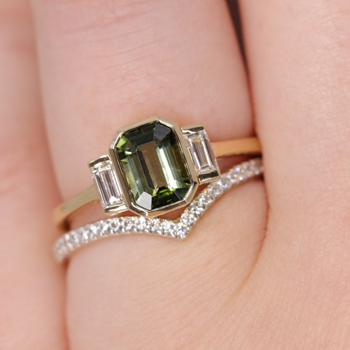 Phoebe - Green Tourmaline Trilogy Ring - Ready-to-Wear Engagement Rings - Ready-to-Ship