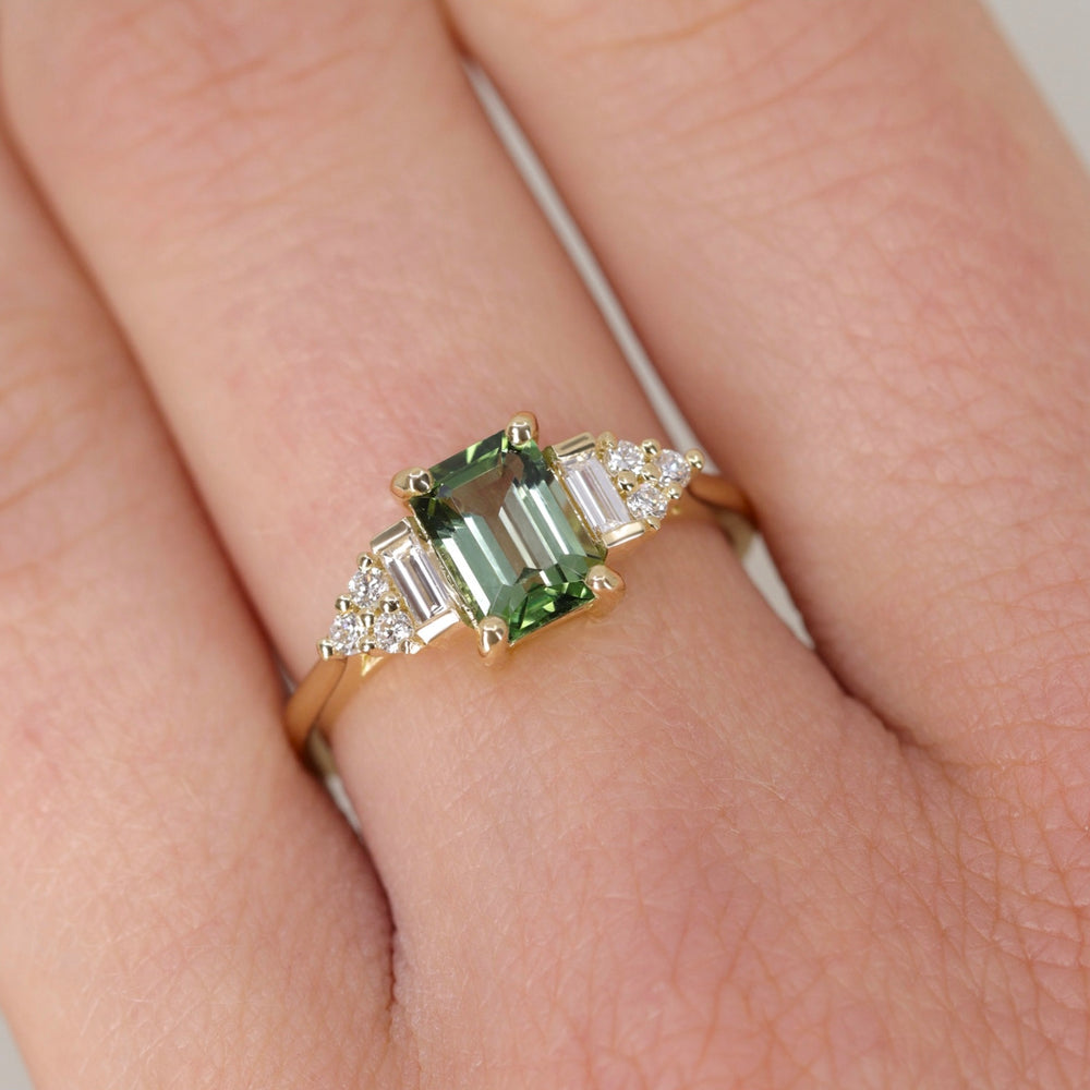 Arden - Emerald Cut Green Tourmaline Art Deco Ring Engagement Rings - Made-to-Order