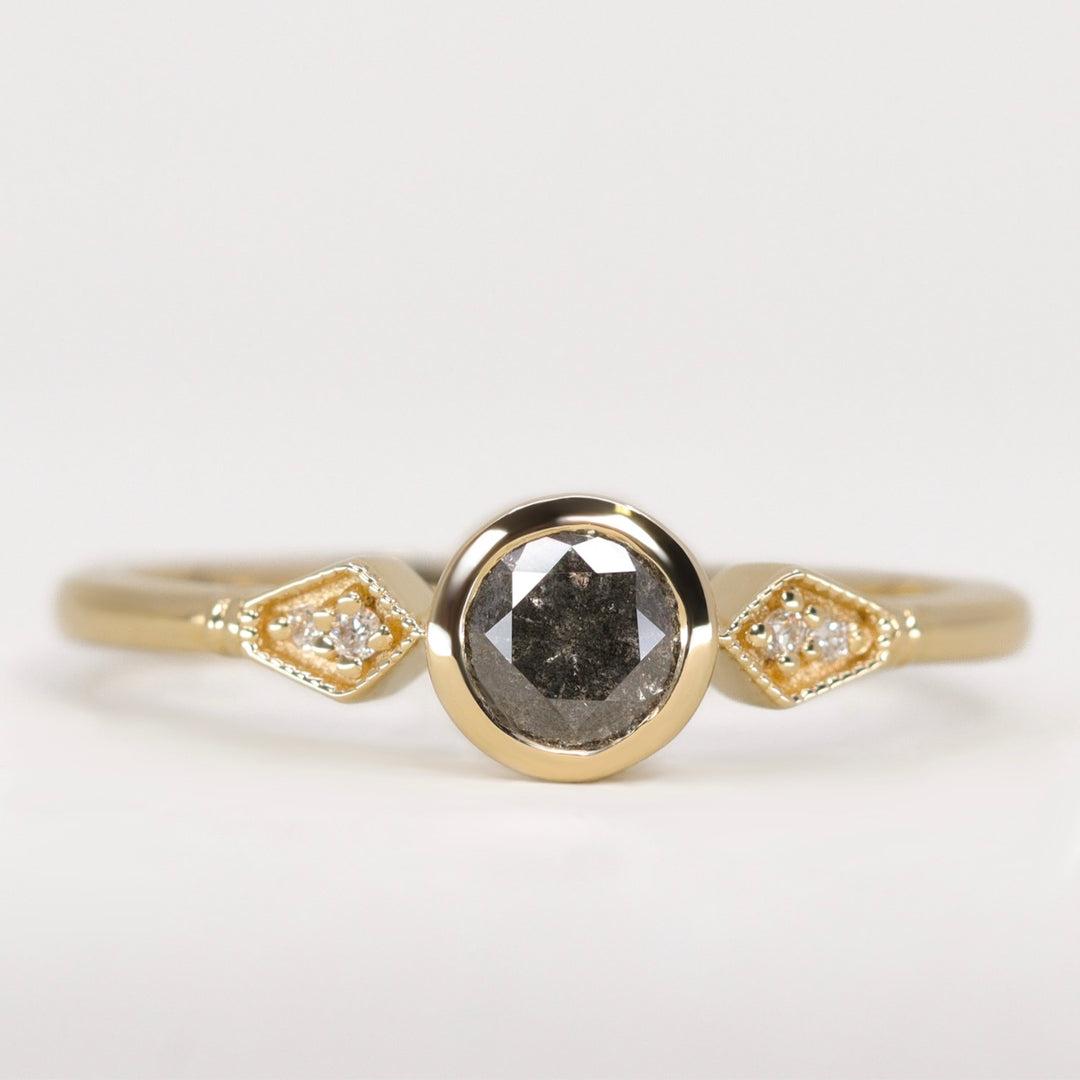 Lola - Salt & Pepper Diamond Art Deco Ring - Ready-to-Wear Engagement Rings - Ready-to-Ship