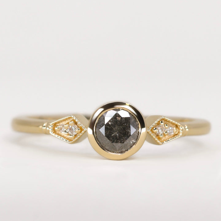 Lola - Salt & Pepper Diamond Art Deco Ring - Ready-to-Wear Engagement Rings - Ready-to-Ship