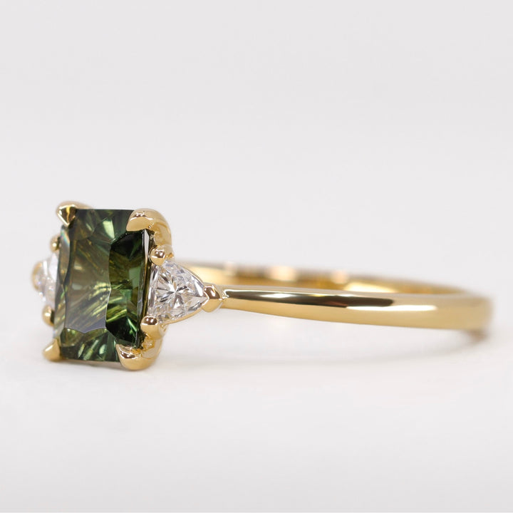 Delphine - Optix Emerald Cut Green Tourmaline Trilogy Engagement Ring Engagement Rings - Made-to-Order
