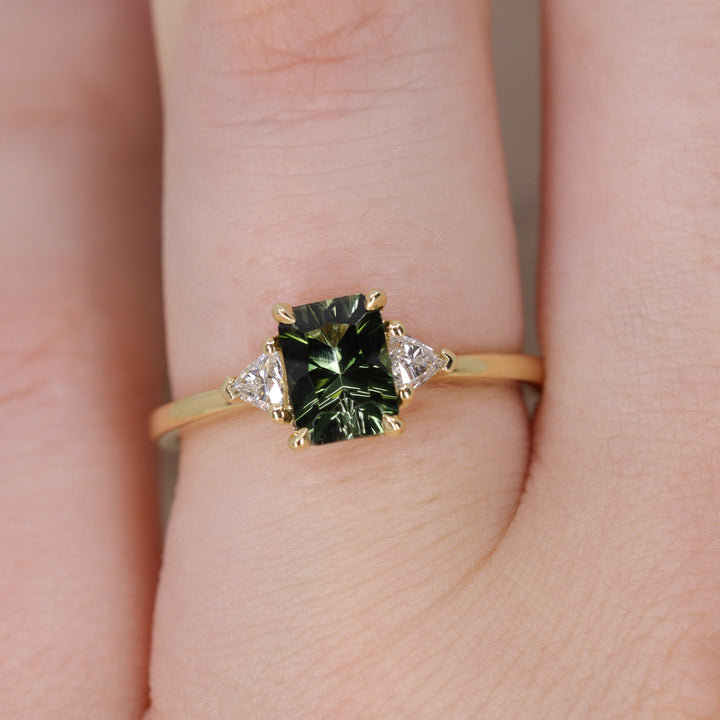 Delphine - Optix Emerald Cut Green Tourmaline Trilogy Engagement Ring Engagement Rings - Made-to-Order