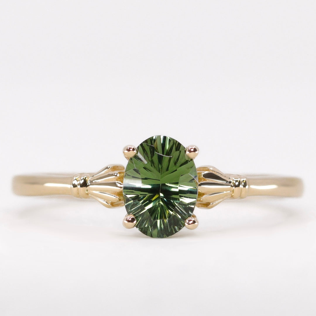 Tilly - Optix Oval Cut Green Tourmaline Art Deco Style Solitaire Engagement Ring Engagement Rings - Made-to-Order