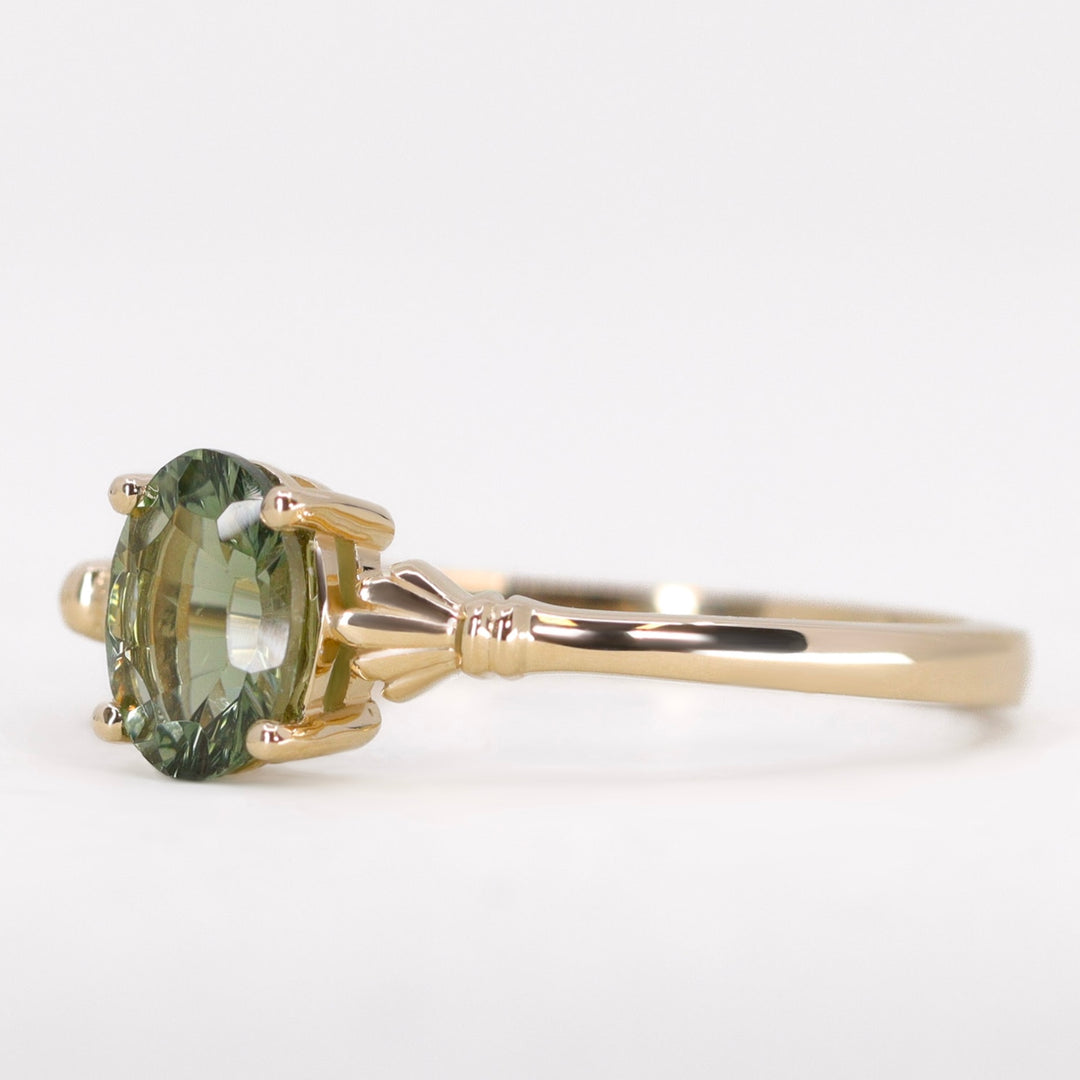 Tilly - Optix Oval Cut Green Tourmaline Art Deco Style Solitaire Engagement Ring Engagement Rings - Made-to-Order