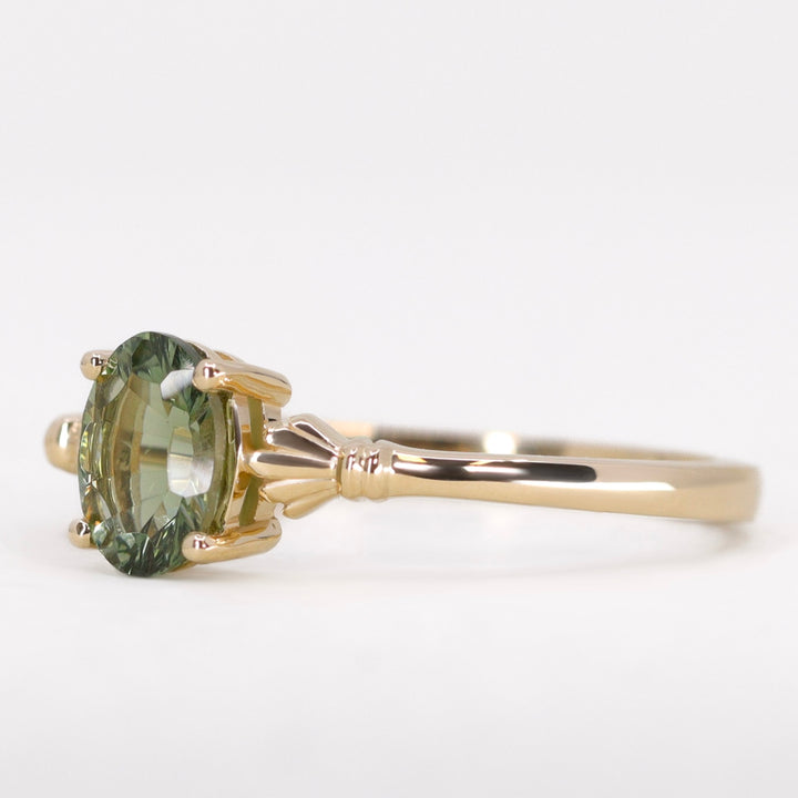 Tilly - Optix Oval Cut Green Tourmaline Art Deco Style Solitaire Engagement Ring Engagement Rings - Made-to-Order