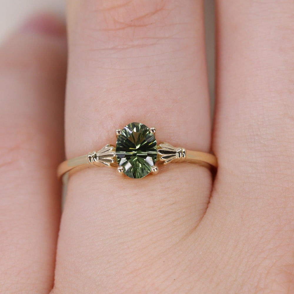 Tilly - Optix Oval Cut Green Tourmaline Art Deco Style Solitaire Engagement Ring Engagement Rings - Made-to-Order