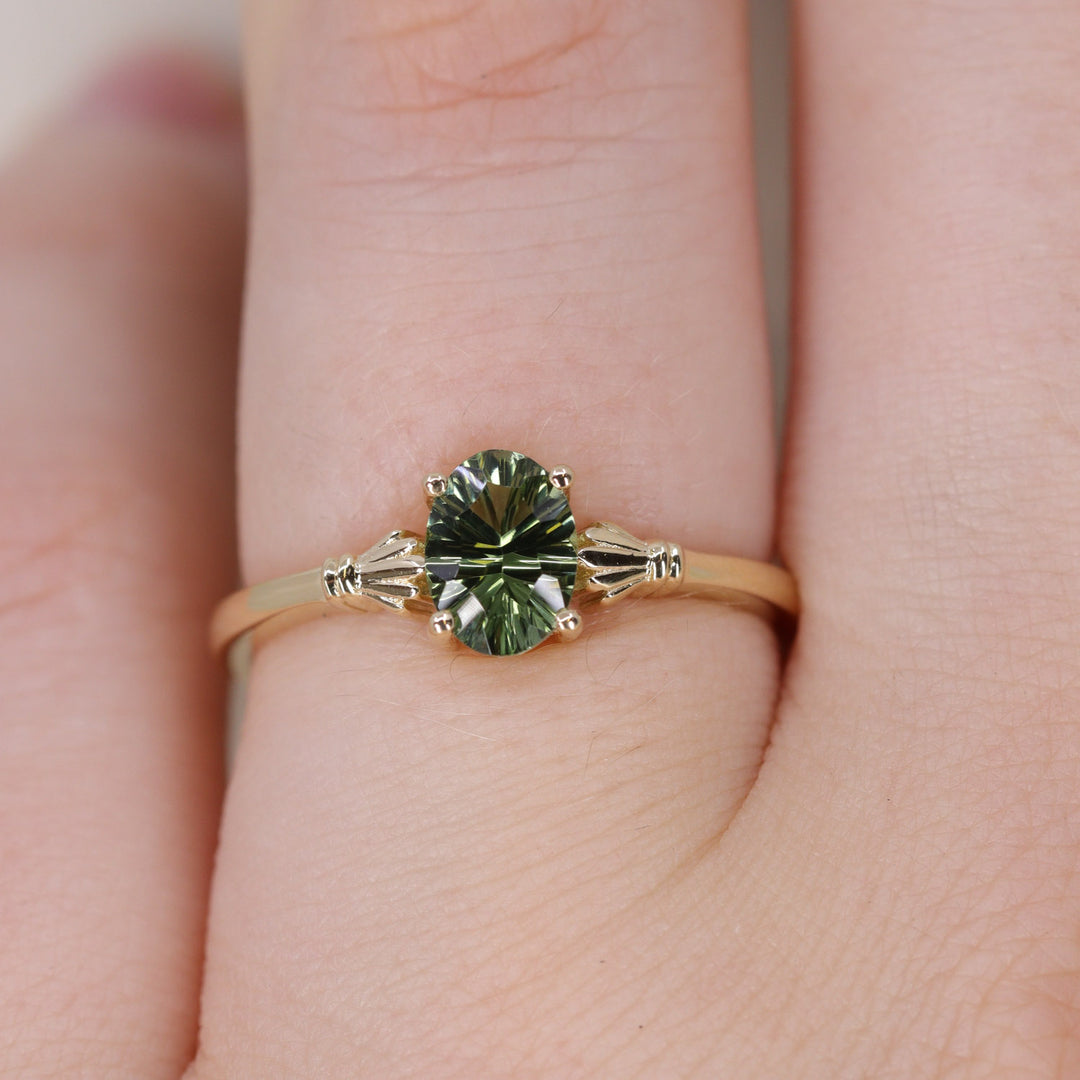 Tilly - Optix Oval Cut Green Tourmaline Art Deco Style Solitaire Engagement Ring Engagement Rings - Made-to-Order