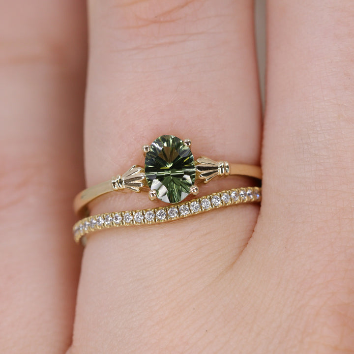 Tilly - Optix Oval Cut Green Tourmaline Art Deco Style Solitaire Engagement Ring Engagement Rings - Made-to-Order