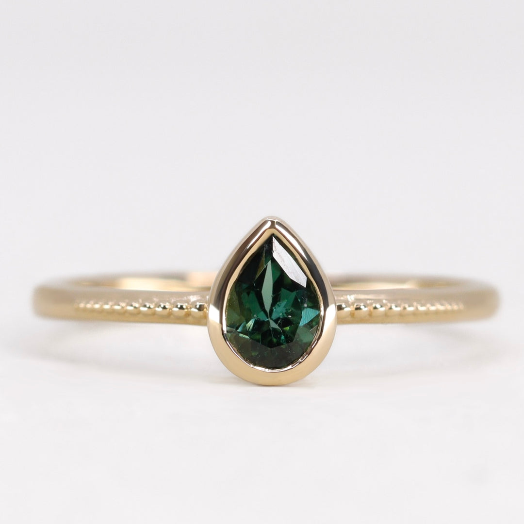 Nina - Teal Tourmaline Art Deco Solitaire Ring Engagement Rings - Price On Application