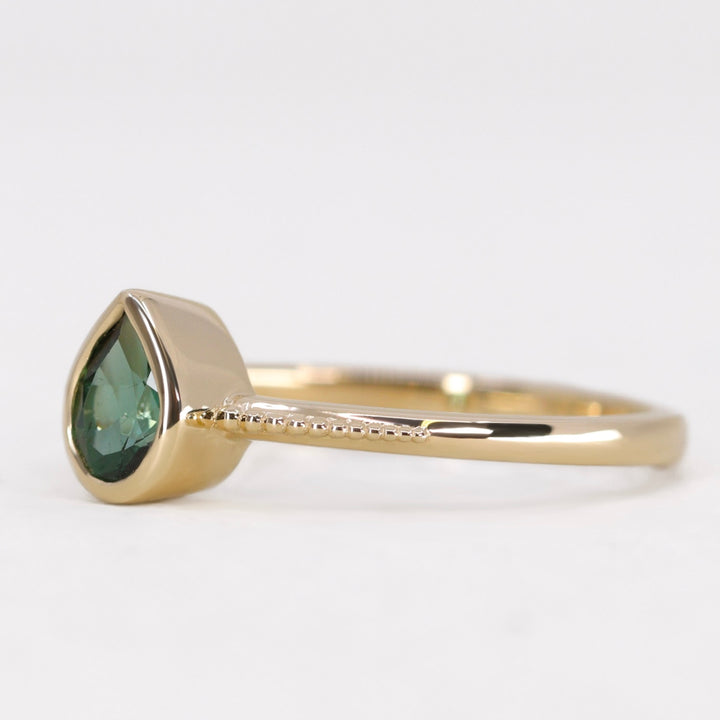 Nina - Teal Tourmaline Art Deco Solitaire Ring Engagement Rings - Price On Application