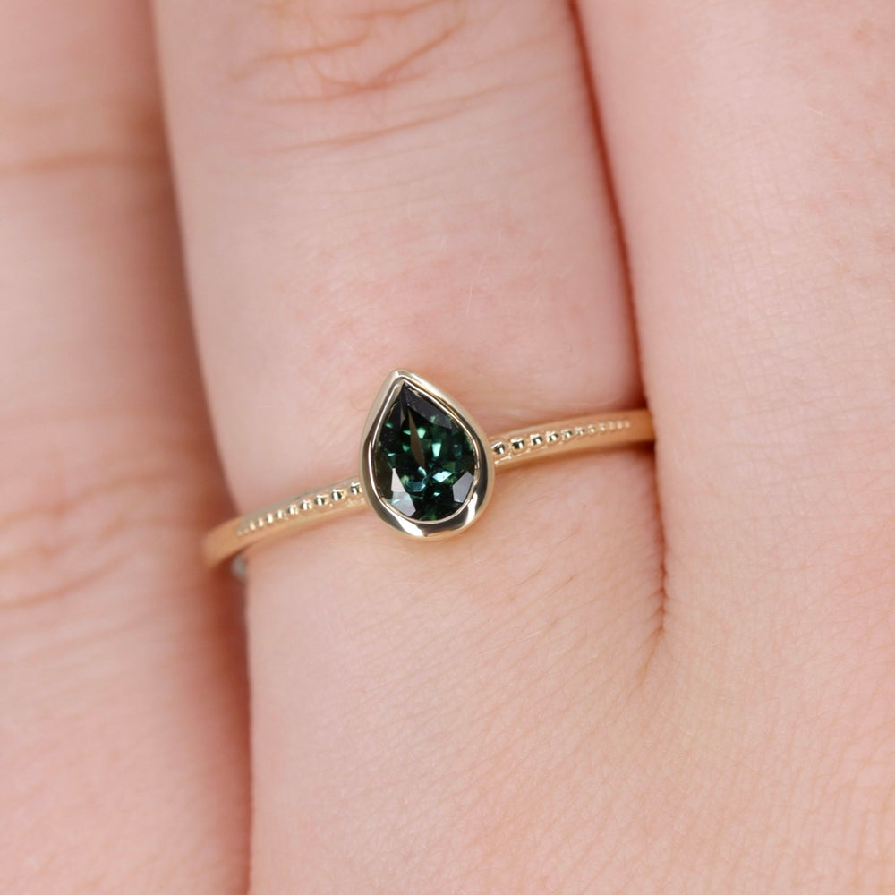 Nina - Teal Tourmaline Art Deco Solitaire Ring Engagement Rings - Price On Application