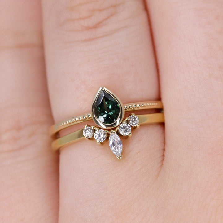 Nina - Teal Tourmaline Art Deco Solitaire Ring Engagement Rings - Price On Application