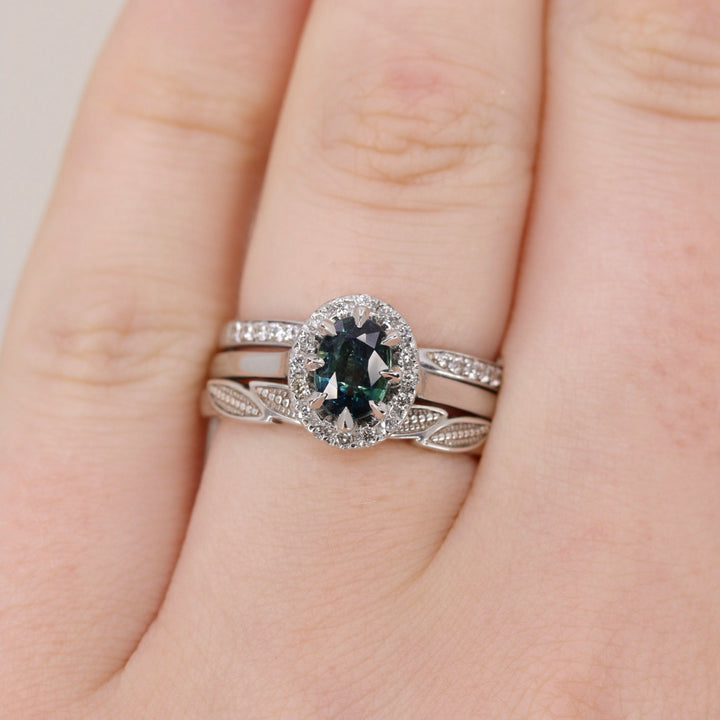 Charlotte - Teal Sapphire Halo Ring - Ready-to-Wear Engagement Rings - Ready-to-Ship