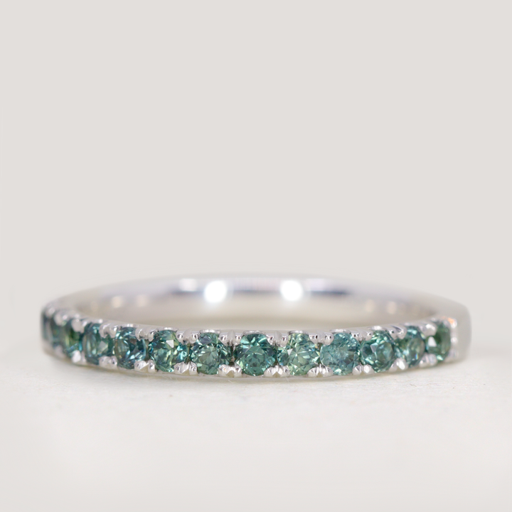 Wednesday - Round Brilliant Cut Teal Sapphire Half Eternity Wedding Ring - Made-to-Order Wedding Rings - Made-to-Order