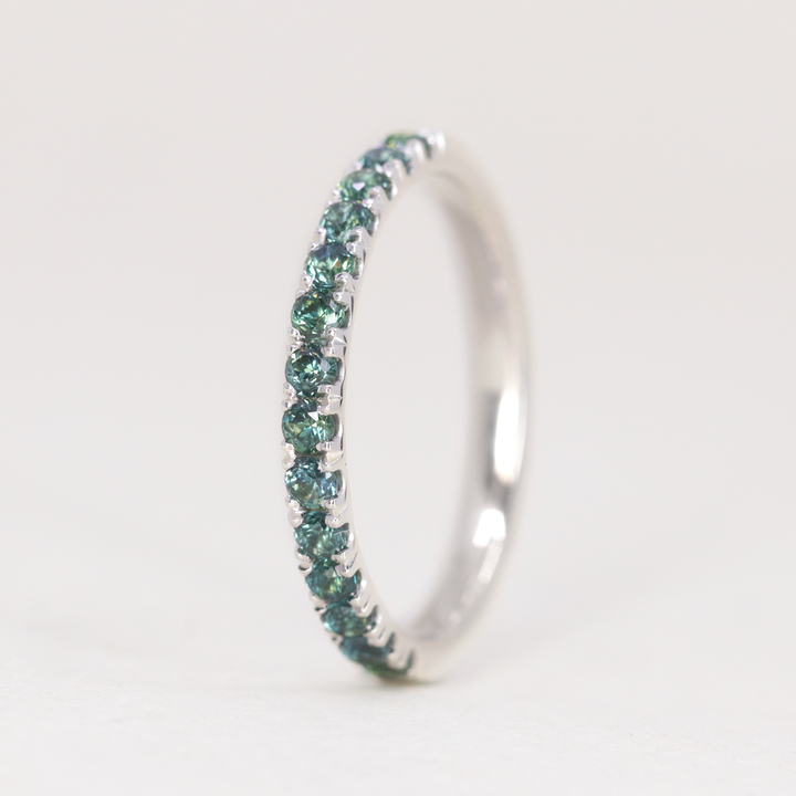 Wednesday - Round Brilliant Cut Teal Sapphire Half Eternity Wedding Ring - Made-to-Order Wedding Rings - Made-to-Order