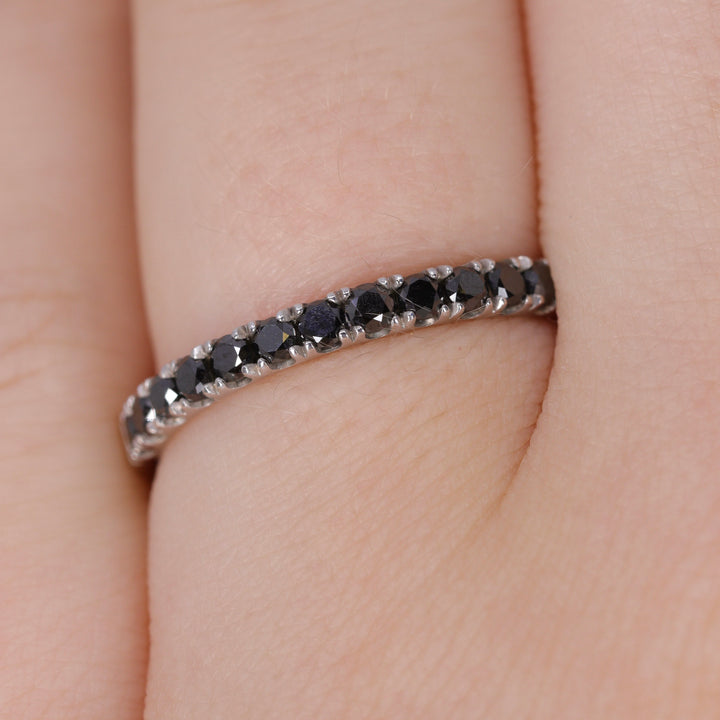 Wednesday - Round Cut Black Diamond Half Eternity Wedding Ring - Made-to-Order Wedding Rings - Made-to-Order