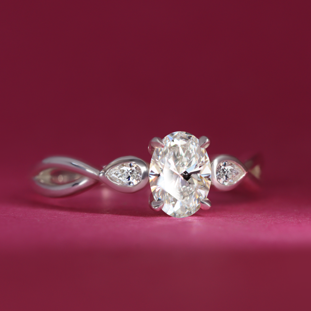 Evangeline - Oval Cut Lab Grown Diamond Trilogy Engagement Ring Engagement Rings - Made-to-Order